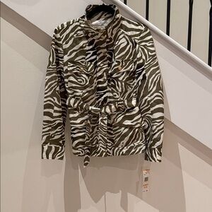 Jones New York Zebra Print Utility Jacket - Green and White